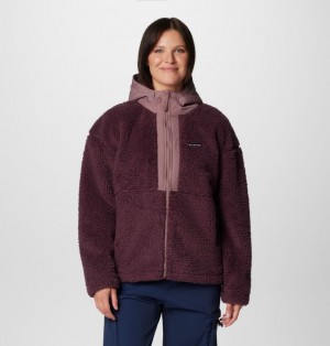 Burgundy Women Columbia Boundless Discovery™ Hooded Sherpa Fleece Jackets | 45583250