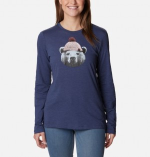 Navy Women Columbia Hidden Haven™ LS T Shirts | 77798704