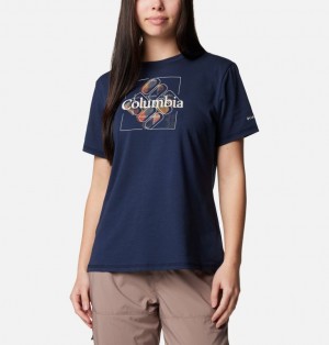 Navy Women Columbia Sun Trek™ Technical Graphic T Shirts | 93325192