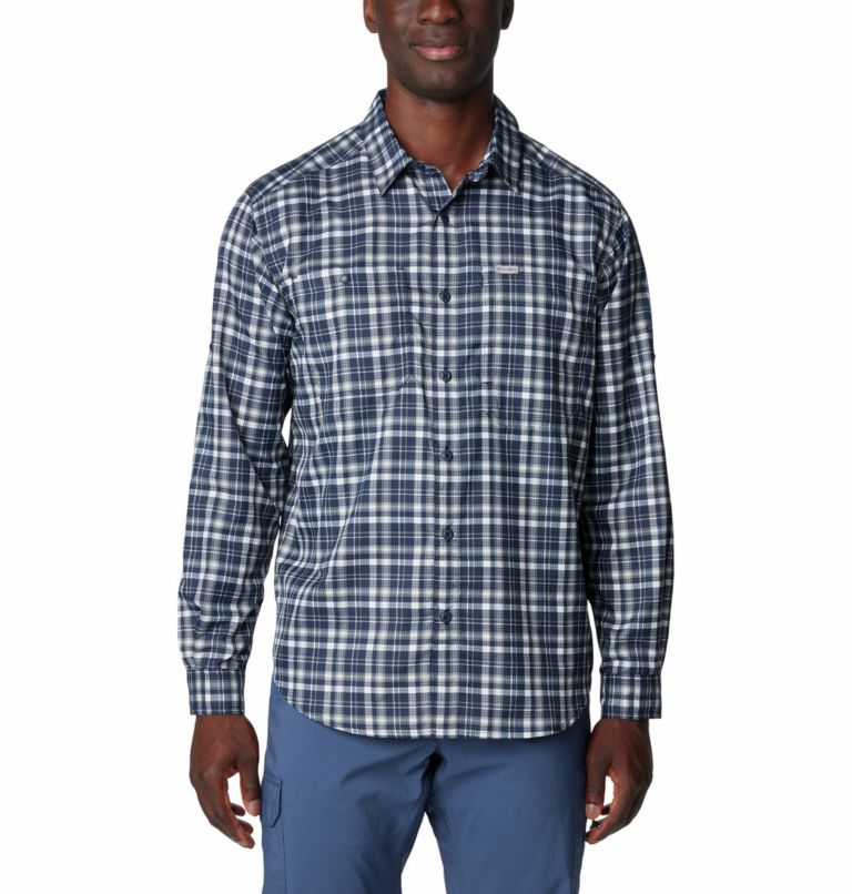 Navy Men Columbia Silver Ridge™ Utility Lite Plaid Shirts | 68585853