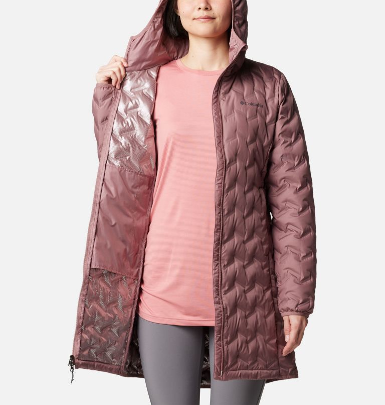 Pink Women Columbia Delta Ridge™ II Hooded Long Down Puffer Jacket | 13887805