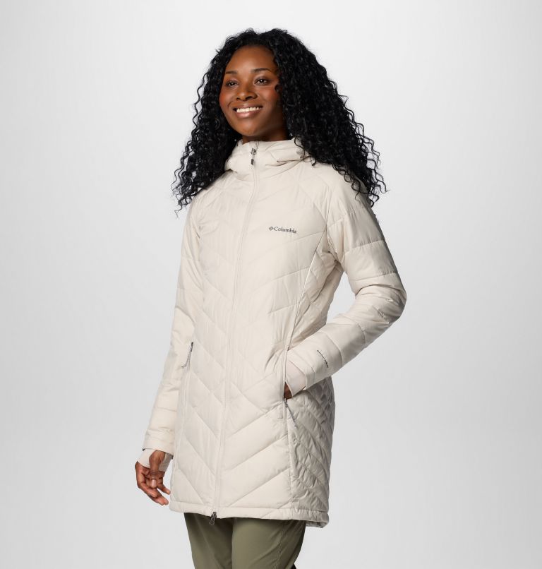 White Women Columbia Heavenly™ Long Hooded Insulated Puffer Jacket | 18739500